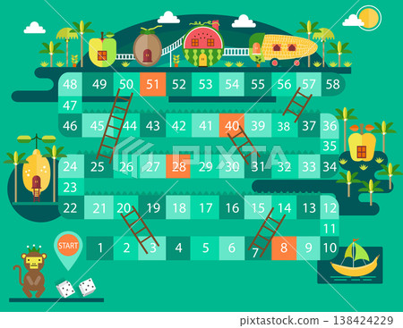World tour board game template,Funny frame, ladders game, Vector illustrations. World tour board game template,Funny frame, ladders game, Vector illustrations. 138424229