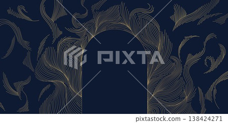 Elegant gold arch frame, ornate Art Nouveau line details on a dark background. Premium vector design with decorative swirls, floral elements, vintage aesthetic, perfect for invitations, banners Elegant gold arch frame, ornate Art Nouveau line details on a dark background. Premium vector design with decorative swirls, floral elements, vintage aesthetic, perfect for invitations, banners 138424271