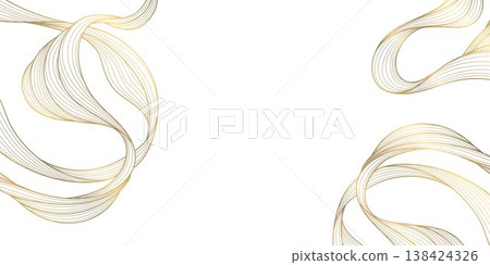 Luxury abstract gold wave pattern, elegant line art onwhite background. Japanese and Chinese vector design, smooth curves, flowing silk texture, premium frames, wallpapers, fabric prints. 138424326