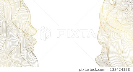 Luxury abstract gold wave pattern, elegant line art onwhite background. Japanese and Chinese vector design, smooth curves, flowing silk texture, premium frames, wallpapers, fabric prints. Luxury abstract gold wave pattern, elegant line art onwhite background. Japanese and Chinese vector design, smooth curves, flowing silk texture, premium frames, wallpapers, fabric prints. 138424328