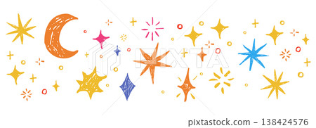Star border spark crayon bling falling stars textured hand drawn divider. Simple pencil festive shiny space elements, moon, festive lights Star border spark crayon bling falling stars textured hand drawn divider. Simple pencil festive shiny space elements, moon, festive lights 138424576