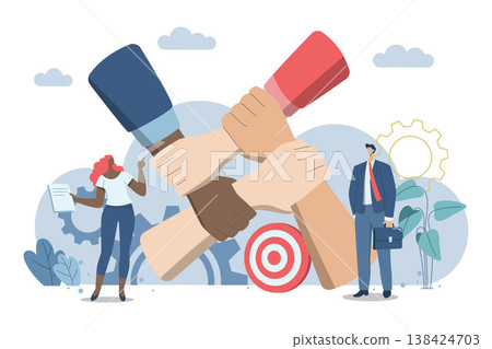 Human join hands together, Teamwork concept and business collaboration, Solidarity, Personnel link, Trust people of different nationalities together. Vector design illustration. Human join hands together, Teamwork concept and business collaboration, Solidarity, Personnel link, Trust people of different nationalities together. Vector design illustration. 138424703