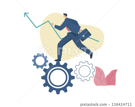 Enthusiastic staff working All personnel are the priority of the organization. Employees are the important cog that drives the company. Businessman walking on gears.  Vector design illustration. 138424711