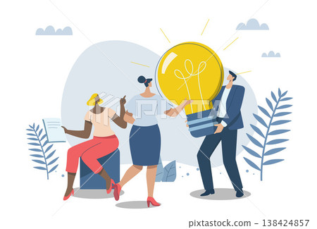 Brainstorming ideas creative, Finding suitable solutions and strategies together, Working as a team or collaboration, Cooperation, Team gathering ideas. Vector design illustration. Brainstorming ideas creative, Finding suitable solutions and strategies together, Working as a team or collaboration, Cooperation, Team gathering ideas. Vector design illustration. 138424857