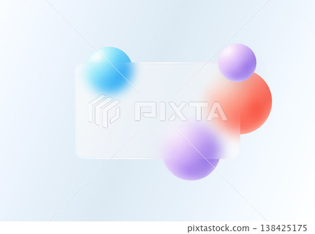 Glassmorphism banner with translucent panel and colorful gradient spheres 138425175
