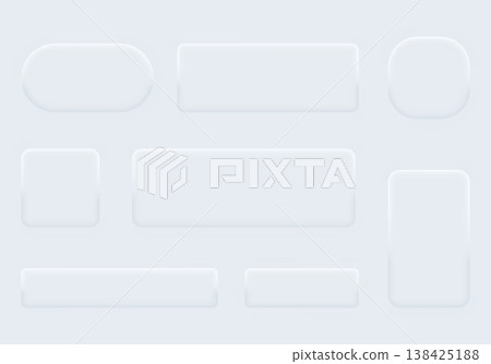 White neumorphic interface element collection with rounded panels on light gray background White neumorphic interface element collection with rounded panels on light gray background 138425188