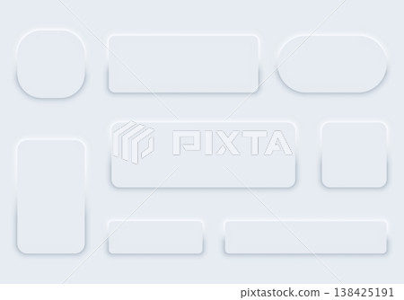 White neumorphic UI element set with rounded cards and buttons on light background White neumorphic UI element set with rounded cards and buttons on light background 138425191