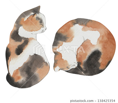 Hand drawn watercolor cute cat Hand drawn watercolor cute cat 138425354