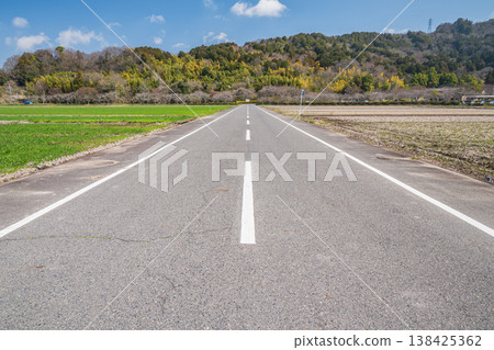 A straight road running through the countryside, Azuchi, Omihachiman City, Shiga Prefecture 138425362