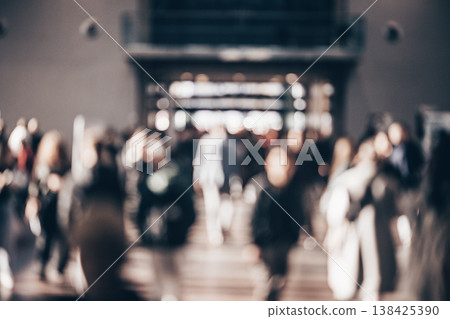Abstract blurred people at exhibition hall of expo event trade show. Business convention show or job fair. Business concept background 138425390
