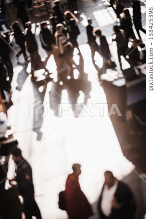 Abstract blurred people at exhibition hall of expo event trade show. Business convention show or job fair. Business concept background 138425398