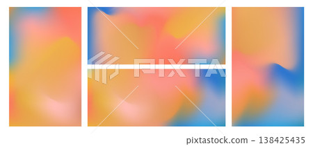Set of bright vector fluid orange, blue and pink mesh gradient backgrounds. Abstract vibrant liquid colorful digital watercolor backdrops for futuristic concept, trendy design, banner 138425435