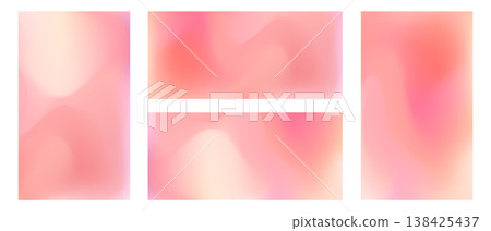 Bright set of fluid vibrant abstract coral pink mesh gradient backgrounds. Bright warm light red and yellow colors digital watercolor print for aesthetic business design, banner 138425437