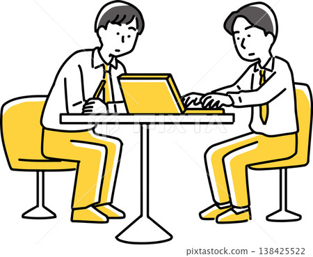 Two businessmen peering at a laptop computer. Two businessmen peering at a laptop computer. 138425522