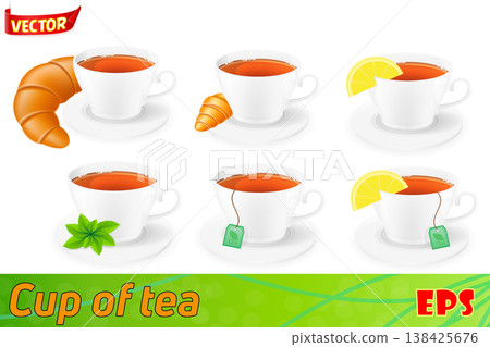 porcelain cup of tea with lemon and mint vector illustration porcelain cup of tea with lemon and mint vector illustration 138425676