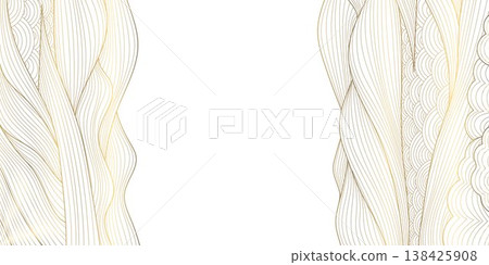 Luxury abstract gold wave line pattern on white background, elegant curves, flowing shapes. Premium vector design, Japanese ornament, cosmetic packaging, posters, wallpapers, covers. 138425908