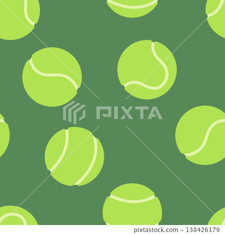 Tennis balls vector seamless pattern illustration. Classic tennis balls on green background. Popular court game repeat tile for sport and tournament designs, media promotion, textile, stationery 138426179