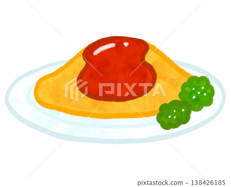 Watercolor-style illustration of omelet rice (cafe menu item) 138426185