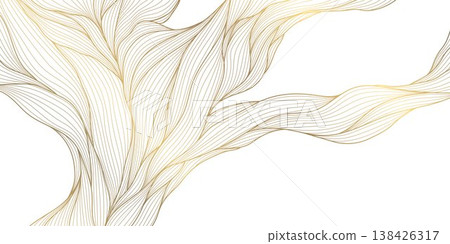 Luxury abstract gold floral line pattern on white background, elegant leaves, flowers, flowing abstract waves. Modern vector illustration, Japanese ornament, Art Deco and Art Nouveau Luxury abstract gold floral line pattern on white background, elegant leaves, flowers, flowing abstract waves. Modern vector illustration, Japanese ornament, Art Deco and Art Nouveau 138426317