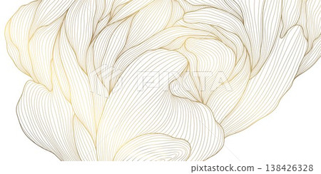 Luxury abstract gold floral line pattern on white background, elegant leaves, flowers, flowing abstract waves. Modern vector illustration, Japanese ornament, Art Deco and Art Nouveau. Luxury abstract gold floral line pattern on white background, elegant leaves, flowers, flowing abstract waves. Modern vector illustration, Japanese ornament, Art Deco and Art Nouveau. 138426328