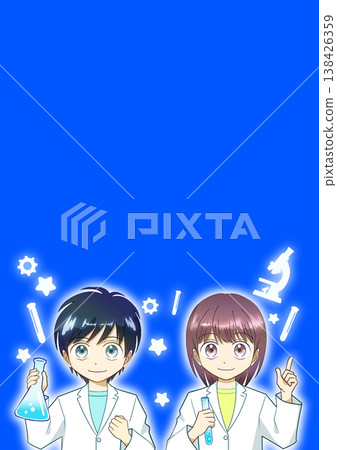 一幅動漫風格的插圖，描繪了一男一女穿著實驗服正在進行實驗。 138426359
