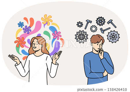 Pragmatic and creative thinking between two people using different ways of solving problems Pragmatic and creative thinking between two people using different ways of solving problems 138426410