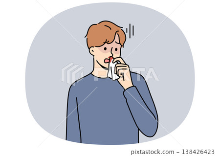 Blood from nose in sick man suffering from intracranial pressure or dangerous virus Blood from nose in sick man suffering from intracranial pressure or dangerous virus 138426423