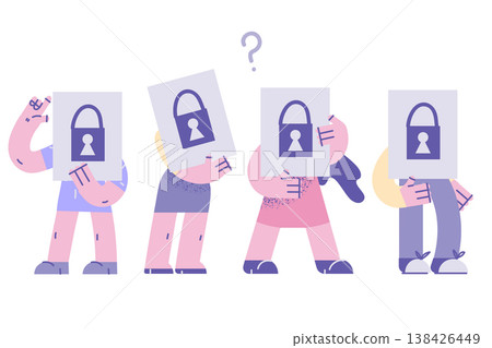 Diverse people with papers with painted lock Diverse people with papers with painted lock 138426449