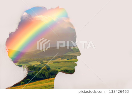Transgender woman queer with rainbow inside. Pride love concept. Transgender woman queer with rainbow inside. Pride love concept. 138426463