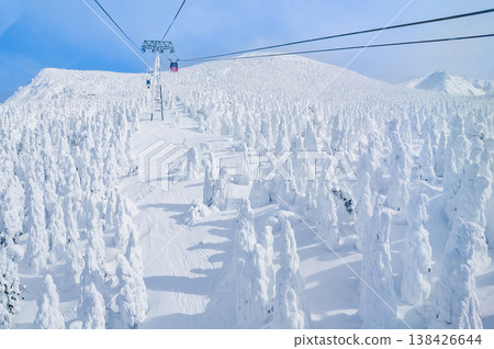 【晴空萬裡】藏王的雪怪,純白的霜凍覆蓋的樹木在湛藍的天空下格外醒目,構成了一幅壯觀的冬季景象。 【晴空萬裡】藏王的雪怪,純白的霜凍覆蓋的樹木在湛藍的天空下格外醒目,構成了一幅壯觀的冬季景象。 138426644