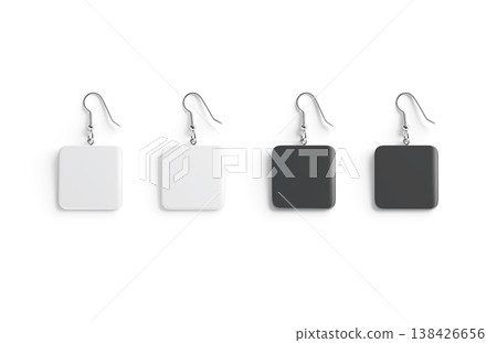 Blank black and white pair square earring mockup png, transparent background, 3d rendering. Empty beauty jewellery earrings pendant mock up cut out. Clear plastic or stone precious teardrop template. Blank black and white pair square earring mockup png, transparent background, 3d rendering. Empty beauty jewellery earrings pendant mock up cut out. Clear plastic or stone precious teardrop template. 138426656