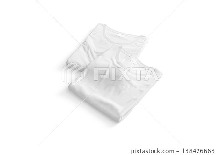 Blank white folded square t-shirt mock up pair png, transparent background, 3d rendering. Empty two crumpled textile tee-shirt mockup cut out. Clear new basic or casual unisex apparel template. Blank white folded square t-shirt mock up pair png, transparent background, 3d rendering. Empty two crumpled textile tee-shirt mockup cut out. Clear new basic or casual unisex apparel template. 138426663