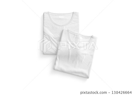 Blank white folded square t-shirt mock up pair png, transparent background, 3d rendering. Empty new cotton basic tee-shirt with sticker mockup cut out. Clear casual undervest garment model template. Blank white folded square t-shirt mock up pair png, transparent background, 3d rendering. Empty new cotton basic tee-shirt with sticker mockup cut out. Clear casual undervest garment model template. 138426664