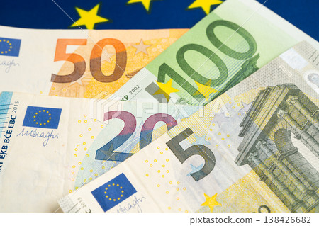 Euro banknote and coin, Europe money, economy finance exchange trade investment. Euro banknote and coin, Europe money, economy finance exchange trade investment. 138426682