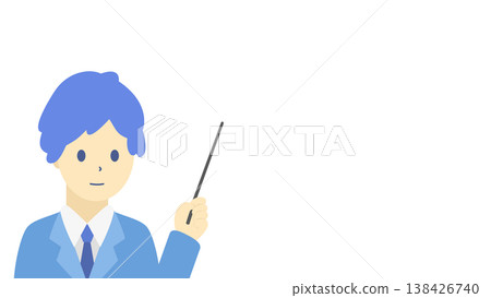 Illustration of a man explaining business data (using a pointer) (cool colors) Illustration of a man explaining business data (using a pointer) (cool colors) 138426740