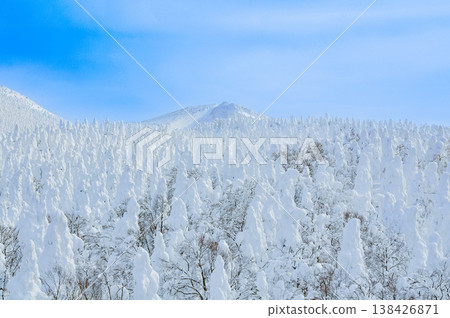 【晴空萬裡】藏王的雪怪,純白的霜凍覆蓋的樹木在湛藍的天空下格外醒目,構成了一幅壯觀的冬季景象。 【晴空萬裡】藏王的雪怪,純白的霜凍覆蓋的樹木在湛藍的天空下格外醒目,構成了一幅壯觀的冬季景象。 138426871