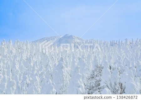 【晴空萬裡】藏王的雪怪,純白的霜凍覆蓋的樹木在湛藍的天空下格外醒目,構成了一幅壯觀的冬季景象。 【晴空萬裡】藏王的雪怪,純白的霜凍覆蓋的樹木在湛藍的天空下格外醒目,構成了一幅壯觀的冬季景象。 138426872