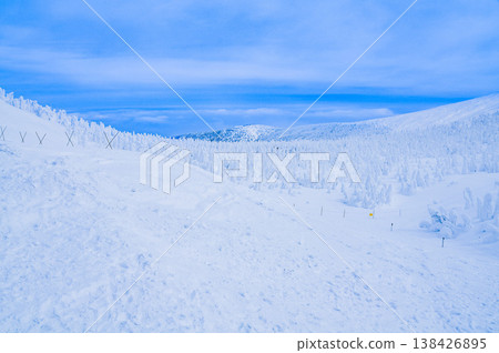 【晴空萬裡】藏王的雪怪,純白的霜凍覆蓋的樹木在湛藍的天空下格外醒目,構成了一幅壯觀的冬季景象。 【晴空萬裡】藏王的雪怪,純白的霜凍覆蓋的樹木在湛藍的天空下格外醒目,構成了一幅壯觀的冬季景象。 138426895