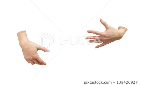 Two open hands holding, hugging something invisible isolated on white background. Female arms form Two open hands holding, hugging something invisible isolated on white background. Female arms form 138426927