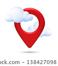 3D red Location Pin with Clouds Icon 138427098