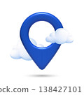3D Blue Location Pin with Clouds Icon 138427101