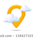 3D yellow Location Pin with Clouds Icon 138427103