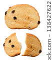 set of bread rusks and a broken one cut out on a white background. Top view 138427622