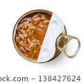 Pet Food in a tin can on a white. Top view 138427624