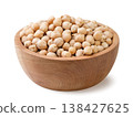 Raw chickpeas in a wooden plate on a white. Isolated 138427625