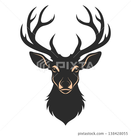 Deer head silhouette on a white background. Deer head with antlers. Illustration. Deer head silhouette on a white background. Deer head with antlers. Illustration. 138428055