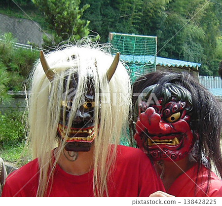 People wearing demon masks at a traditional festival in Mihara City, Hiroshima Prefecture. People wearing demon masks at a traditional festival in Mihara City, Hiroshima Prefecture. 138428225