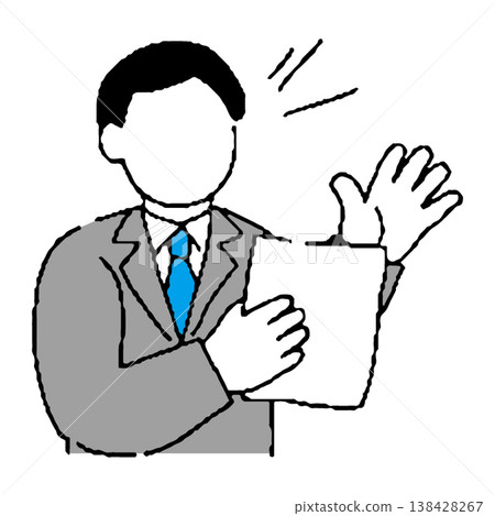 一位西裝革履的男士正在查看文件並解釋 一位西裝革履的男士正在查看文件並解釋 138428267