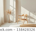 明亮的斯堪的納維亞風格客廳：擺放著木椅和乾燥花。 138428326