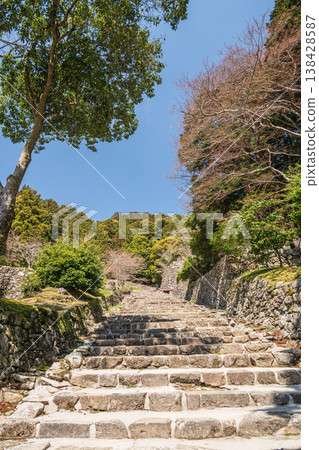 Stone steps of the main approach to Azuchi Castle, Omihachiman City, Shiga Prefecture Stone steps of the main approach to Azuchi Castle, Omihachiman City, Shiga Prefecture 138428587